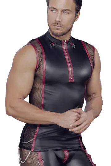 Shirt mit Netzeinsätzen schwarz/rot