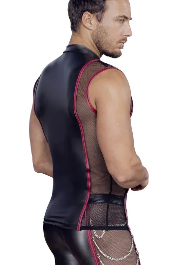 Shirt mit Netzeinsätzen schwarz/rot