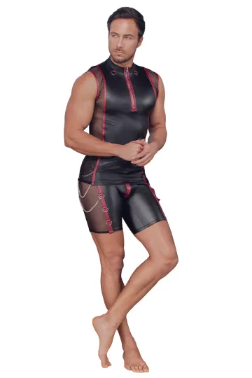 Shirt mit Netzeinsätzen schwarz/rot