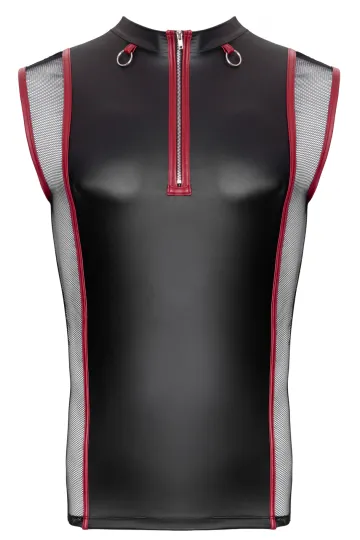 Shirt mit Netzeinsätzen schwarz/rot