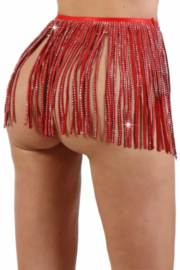 Strass Fransenrock rot