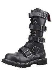 Angry Itch 14-Loch 5-Buckle Leder Stiefel Schwarz