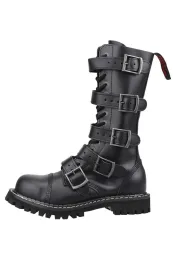 Angry Itch 14-Loch 5-Buckle Leder Stiefel Schwarz
