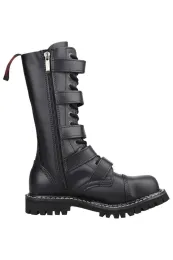 Angry Itch 14-Loch 5-Buckle Leder Stiefel Schwarz