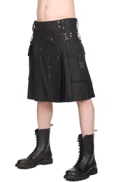 Black Pistol Button Kilt Denim schwarz