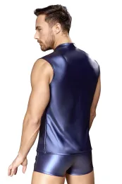 Blaues Shirt im trendigen Metallic-Mattlook