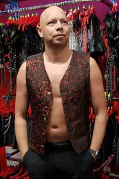 Brokat Weste schwarz/rot