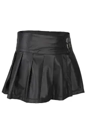 Buckle Mini Skirt Wetlook schwarz