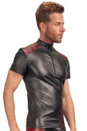 Elastisches Shirt in zweifarbigem Mattlook schwarz/rot