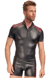 Elastisches Shirt in zweifarbigem Mattlook schwarz/rot