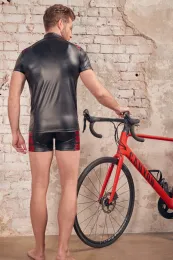 Elastisches Shirt in zweifarbigem Mattlook schwarz/rot