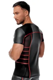 Enges Shirt im edlen Material-Mix schwarz/rot