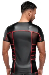 Enges Shirt im edlen Material-Mix schwarz/rot