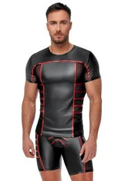 Enges Shirt im edlen Material-Mix schwarz/rot