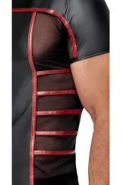 Enges Shirt im edlen Material-Mix schwarz/rot