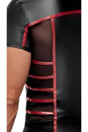 Enges Shirt im edlen Material-Mix schwarz/rot