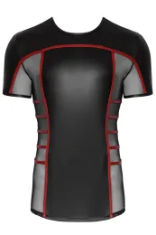 Enges Shirt im edlen Material-Mix schwarz/rot