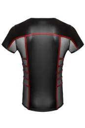 Enges Shirt im edlen Material-Mix schwarz/rot