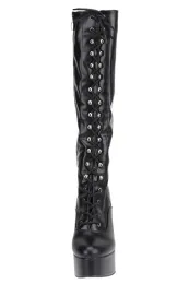 Erogance Plateau Kniestiefel C2020 PU Schwarz