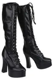 Erogance Plateau Kniestiefel C2020 PU Schwarz