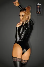 F134 Powerwetlook Body mit 3-Wege Zipper MONARCH schwarz