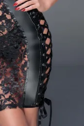 F146 Minikleid aus Spitze und filigranen Bändern schwarz