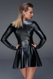 F154 Minikleid aus elastischem Powerwetlook schwarz