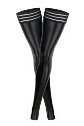 F158 Powerwetlook Stockings mit elastischen Bändern schwarz