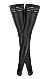 F158 Powerwetlook Stockings mit elastischen Bändern schwarz