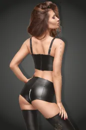 F164 High waist Powerwetlook Shorts schwarz mit Reißverschluss