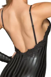 F208 Powerwetlook Minikleid mit dekorativer Stickerei schwarz