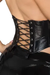 F211 Korsett aus lackiertem Kunstleder schwarz