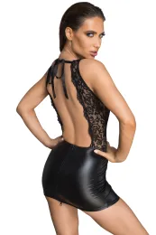 F214 Powerwetlook und Lace Minikleid mit tiefem Ausschnitt am Rücken schwarz