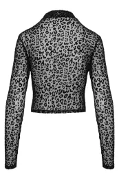 F289 Top aus Leopardenflock mit angen Ärmeln schwarz