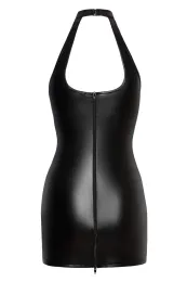 F291 Powerwetlook Kleid mit doppelter Schnürung vorne schwarz