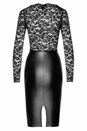 F295 Midikleid aus Spitze und Wetlook schwarz