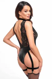 F297 Deep-V-Body mit Strumpfhalter schwarz