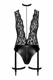 F297 Deep-V-Body mit Strumpfhalter schwarz