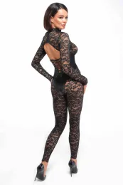 F299 Bodystocking mit Unterbrust-Corsage schwarz