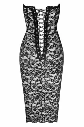 F301 halblanges Corsagen-Kleid aus Spitze schwarz