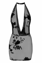 F313 Minikleid aus Netzmaterial mit Kette schwarz