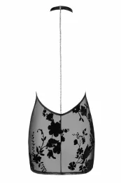 F313 Minikleid aus Netzmaterial mit Kette schwarz