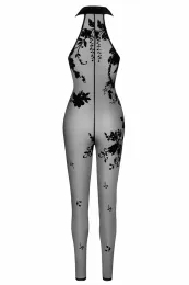 F315 Bodystocking aus Netzmaterial mit Samtaufdruck schwarz