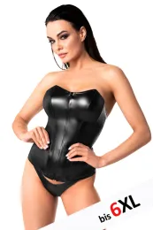 F334 Wetlook Corsagen-Top schwarz