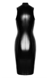 F337 halblanges Wetlook Kleid schwarz