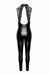 F342 Wetlook Overall mit Spitzen Ausschnitt schwarz