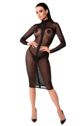 F347 halblanges Kleid aus feinem Netz schwarz