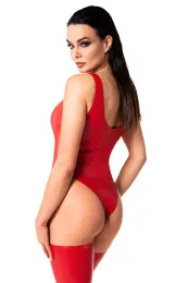 F352 Wetlook Body mit Frontreißverschluss rot