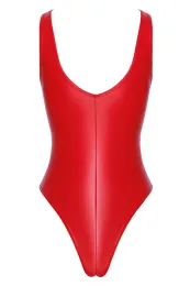 F352 Wetlook Body mit Frontreißverschluss rot