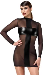 F369 Crossfire Netz und Wetlook Minikleid schwarz